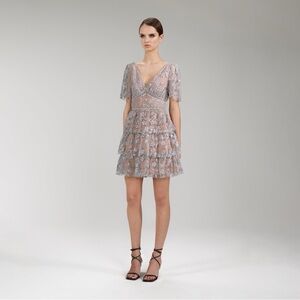 Self-Portrait embroidered blossom tiered mini dress